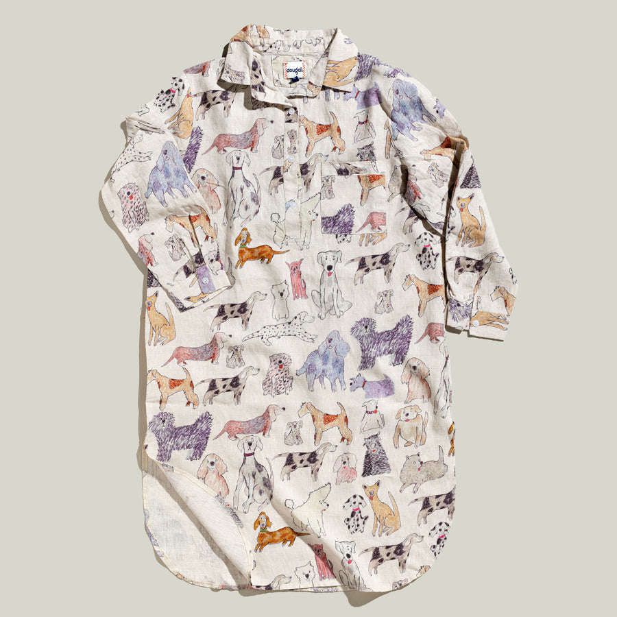 Ladies Linen Shirt Dress- Dogs