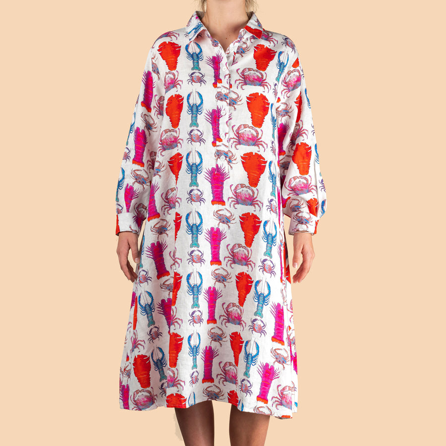 Ladies Linen Crustacean Shirt Dress