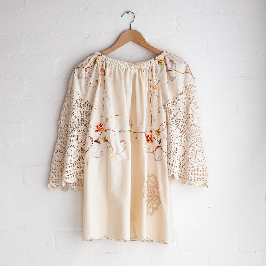 Smock Peasant Top With Crochet Sleeves