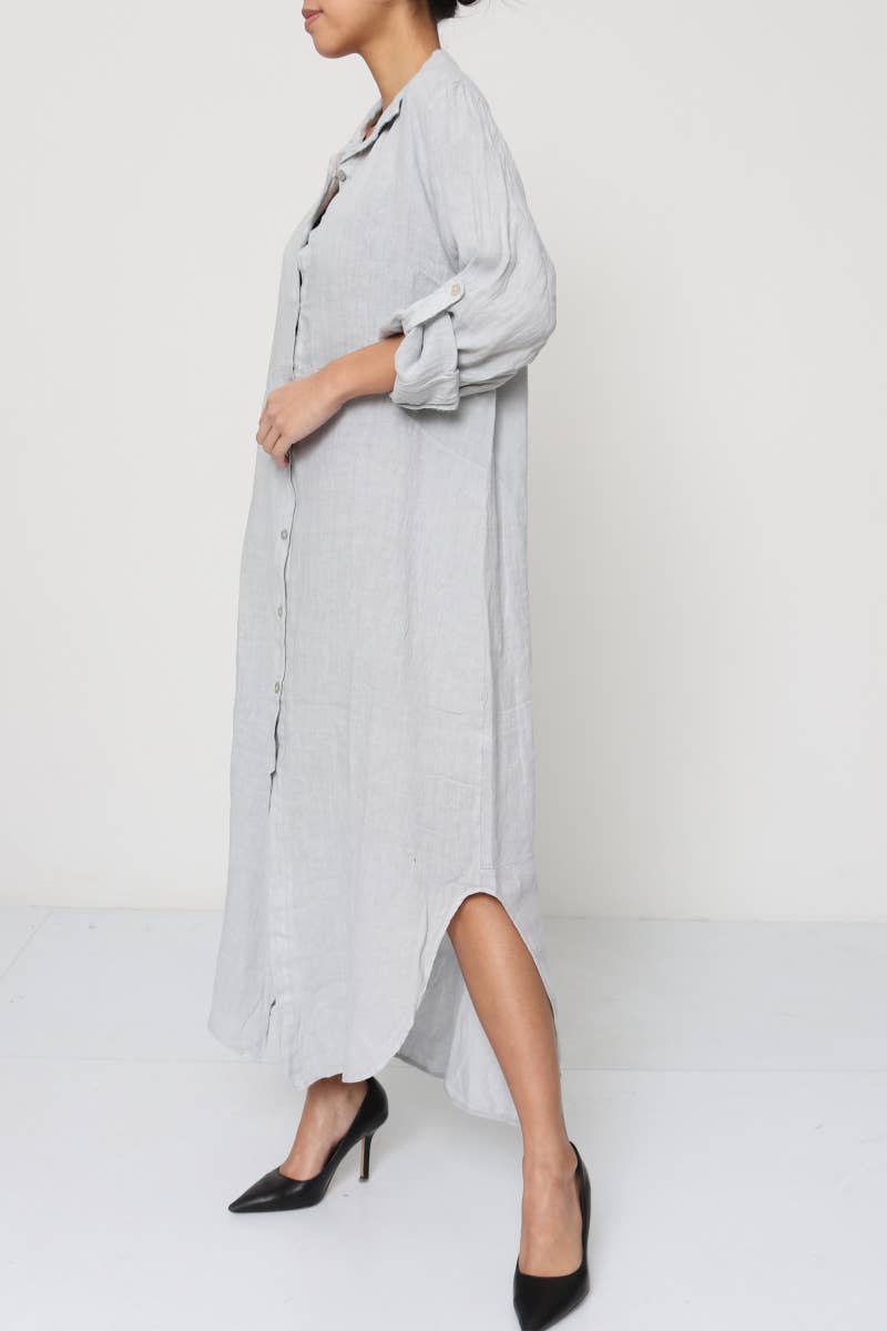 Lea & Luc linen long shirt dress : Blue jeans