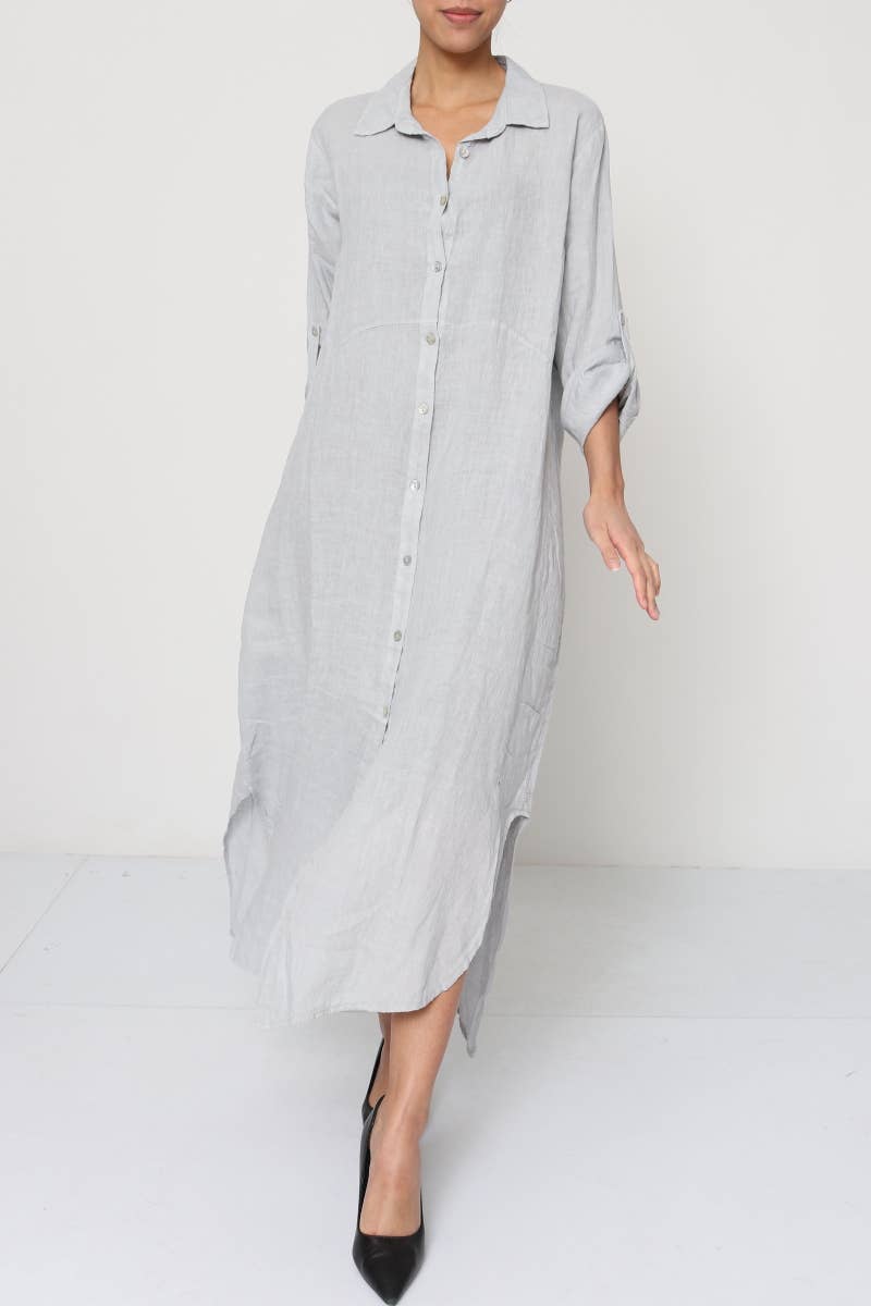 Lea & Luc linen long shirt dress : Blue jeans