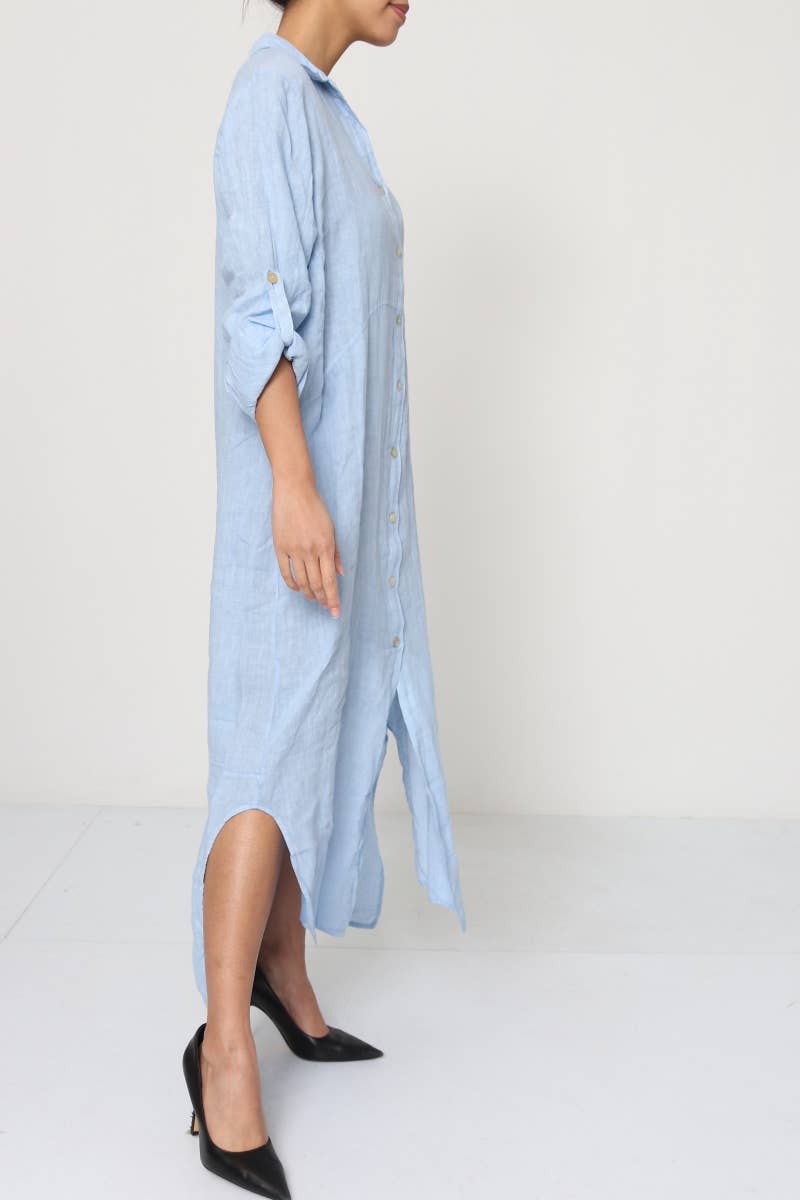 Lea & Luc linen long shirt dress : Blue jeans