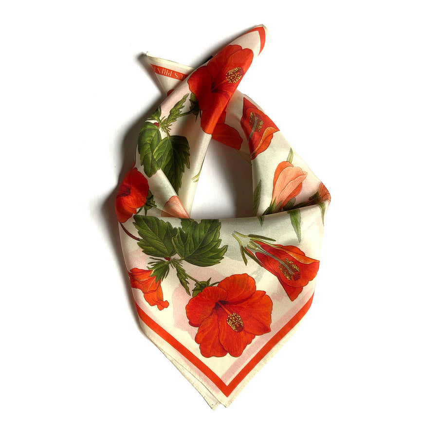 100% Silk Scarf Botanical Hibiscus Flower Bandana Tapestry: 17