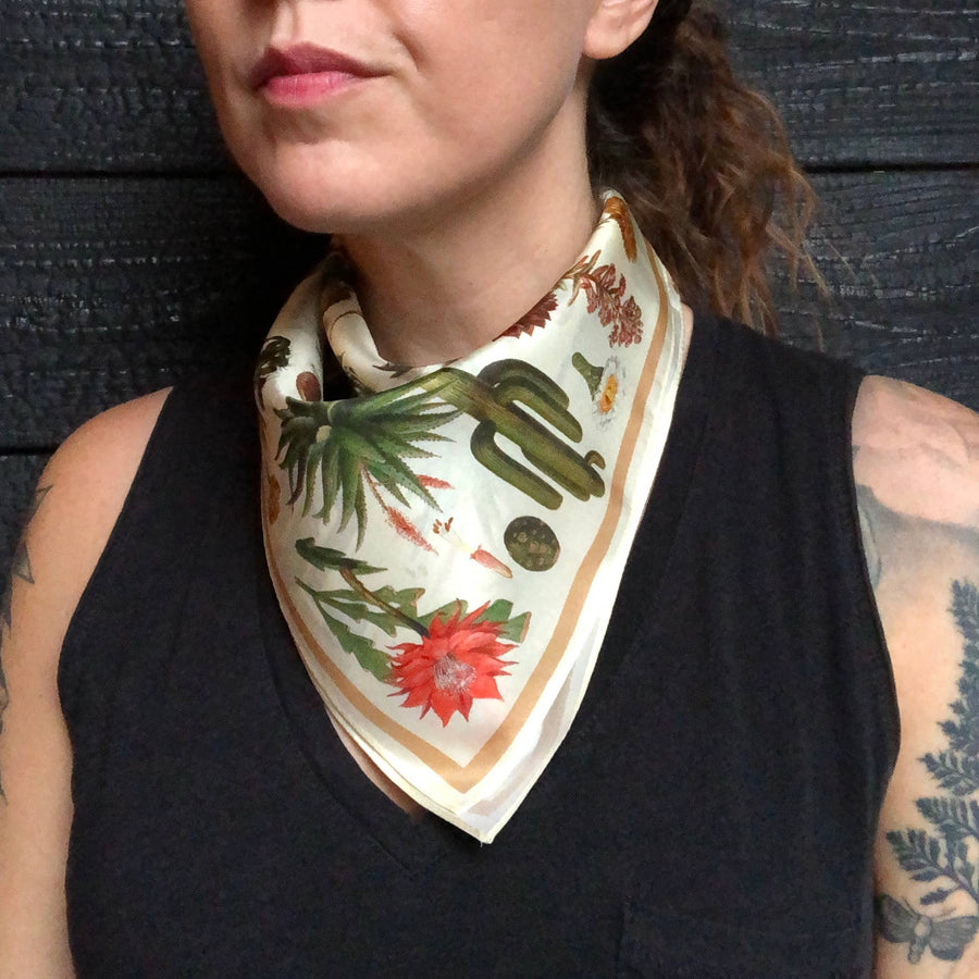 100% Silk Scarf Botanical Cactus Bandana Tapestry: 17