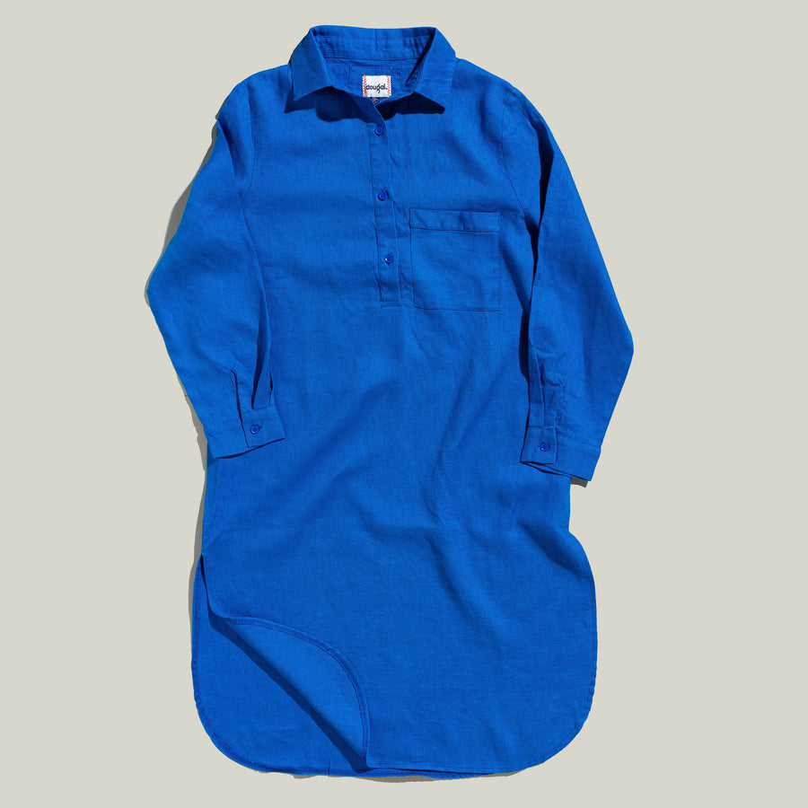 Ladies Linen Shirt Dress- Cobalt
