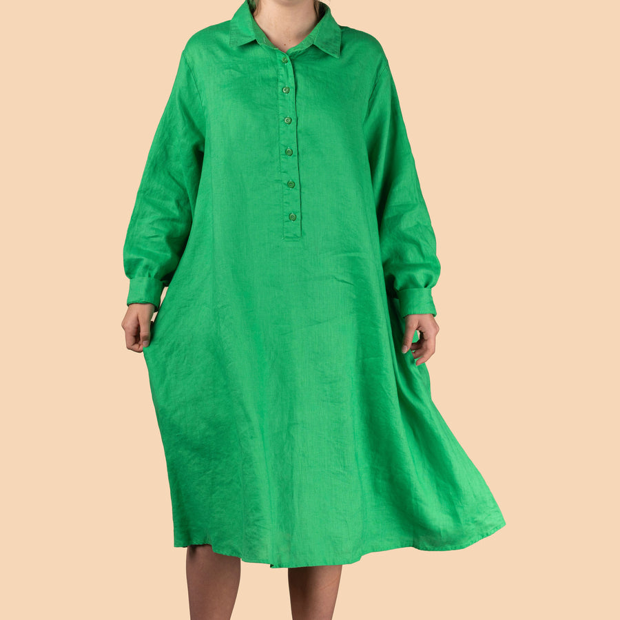 Ladies Linen Shirt Dress - Green