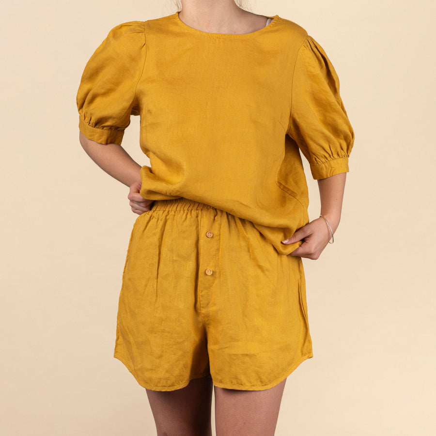 Ladies Linen Shorts - Mustard
