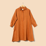 Ladies Linen Shirt Dress - Mustard