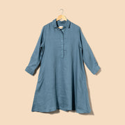 Ladies Linen Shirt Dress - Blue