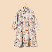 Ladies Linen Long Sleeve Dress - Dogs
