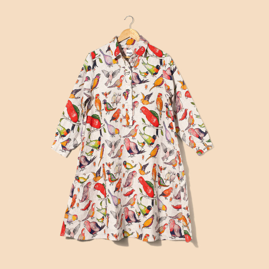 Ladies Linen Long Sleeve Dress - Rosella