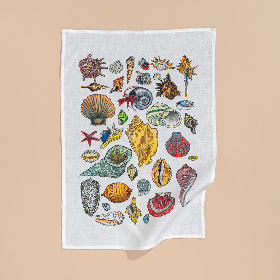 Sea Shells Tea Towel - White