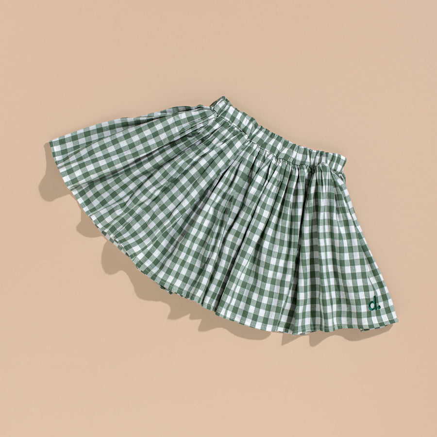 Dougal Kids Gingham Skirt - Green