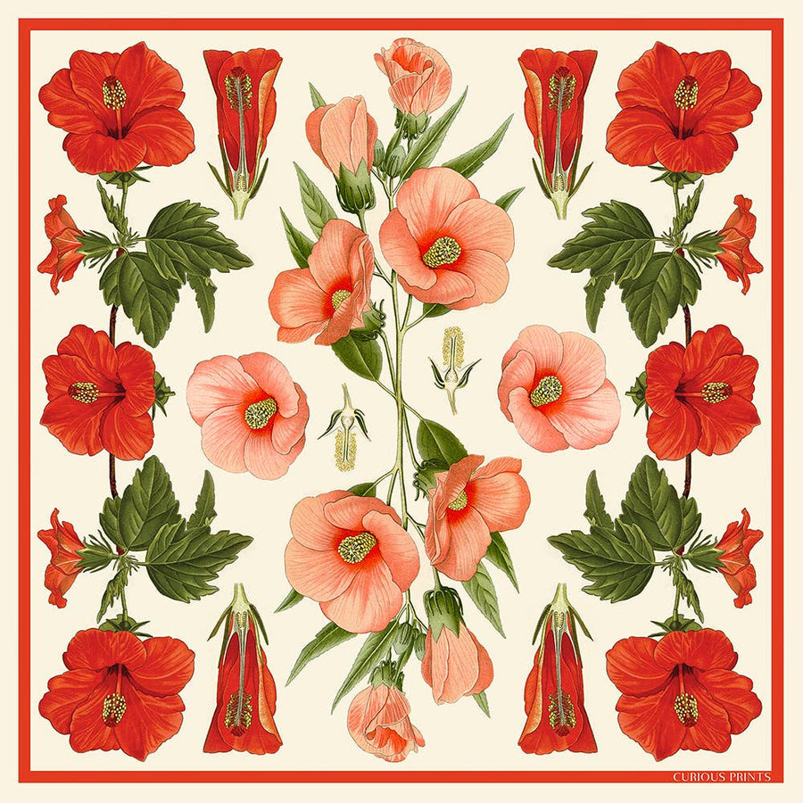 100% Silk Scarf Botanical Hibiscus Flower Bandana Tapestry: 17