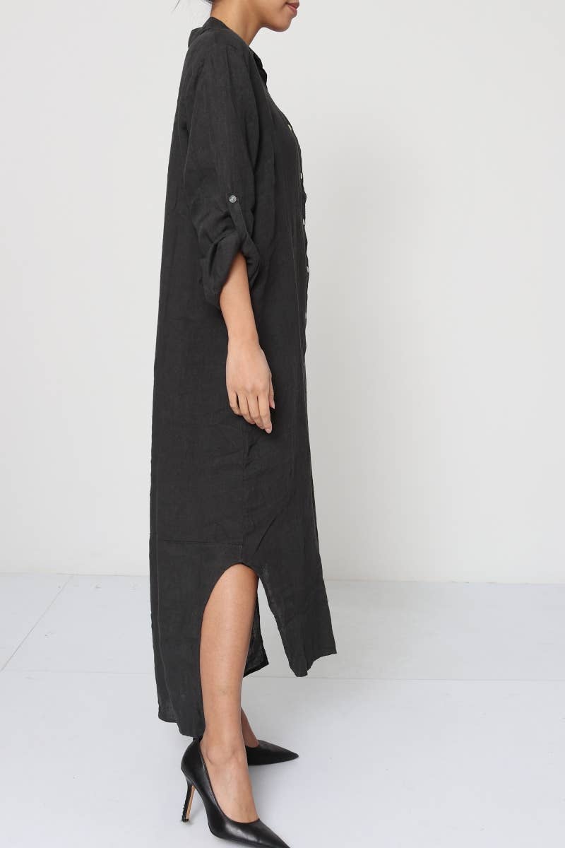 Lea & Luc linen long shirt dress : Blue jeans