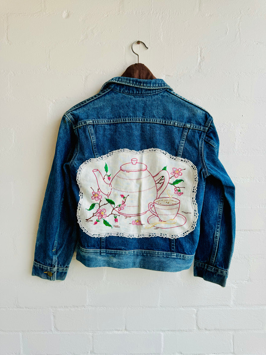 Hand crafted Denim Jacket with embroidered Doilly