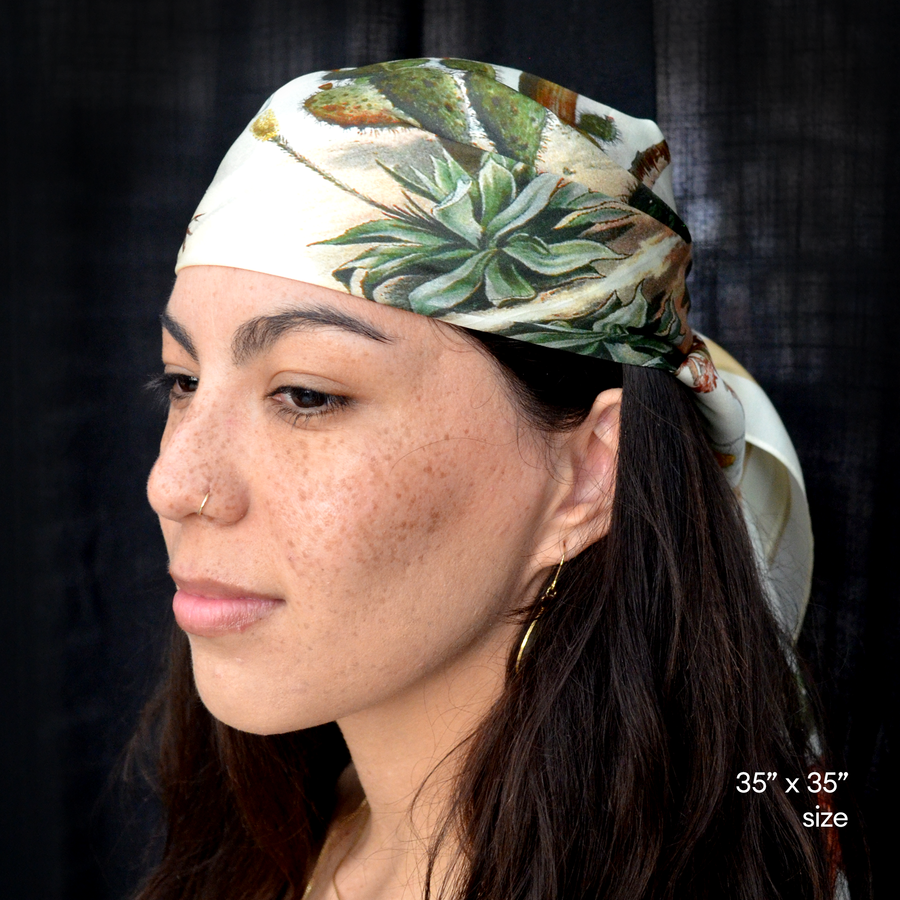 100% Silk Scarf Botanical Cactus Bandana Tapestry: 17