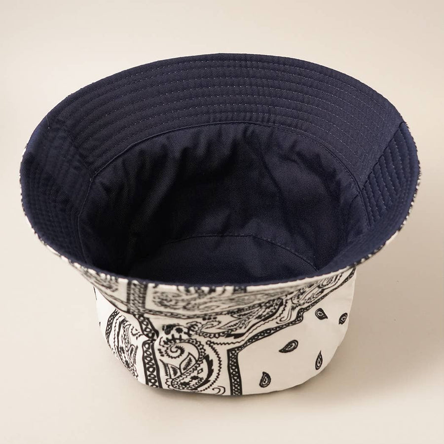 Paisley Pattern Reversible Safari Bucket Hat: NAVY / One Size