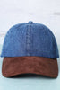 Brown Suede Visor Denim Baseball Cap Hat: DARK BLUE/BROWN / One Size
