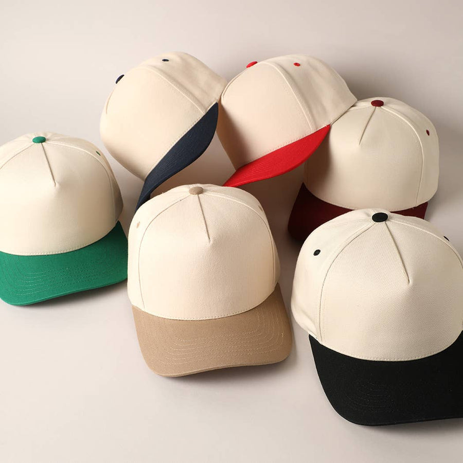 Plain Two Tone Canvas Cotton Baseball Cap : BGD / ONE SIZE