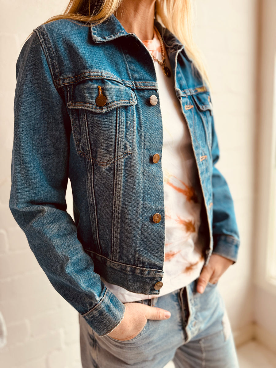 Hand crafted Vintage Denim Jacket with embroidered doily