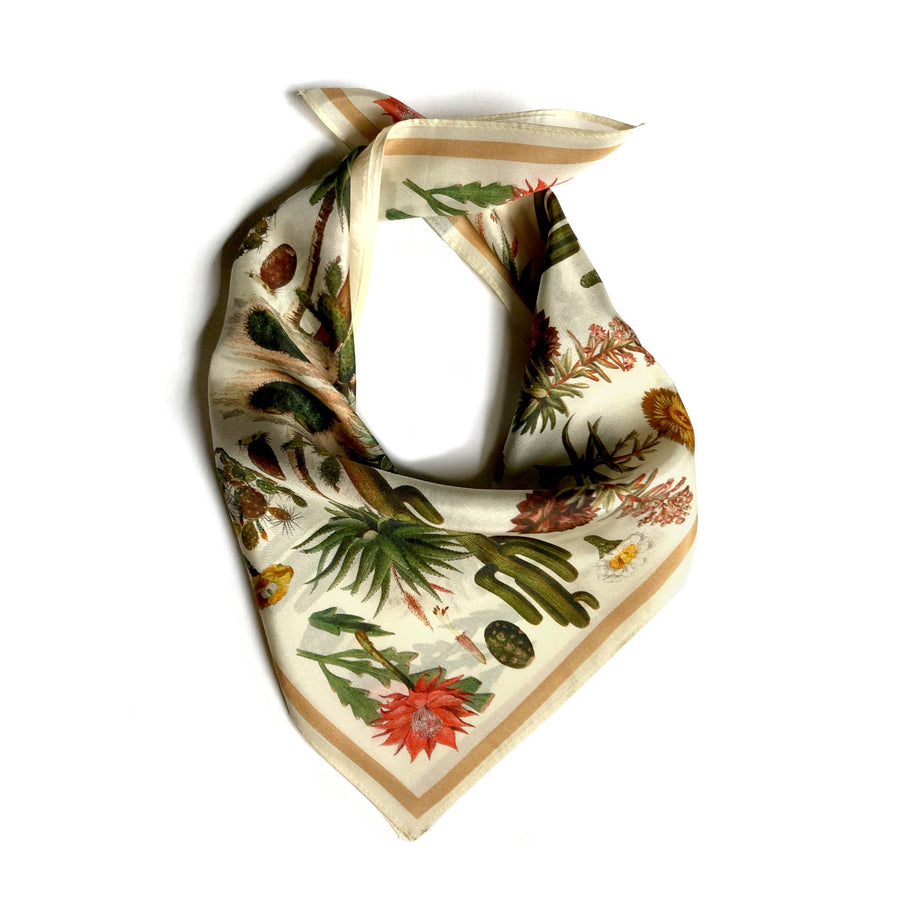 100% Silk Scarf Botanical Cactus Bandana Tapestry: 17