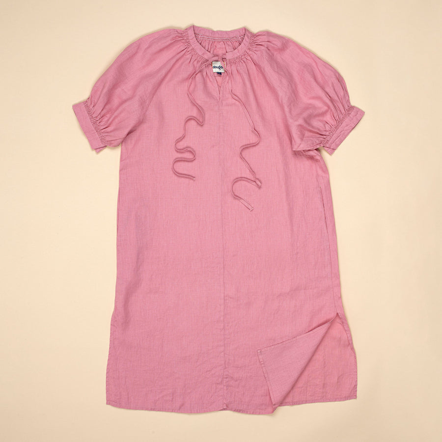 Ladies Linen Drawstring Dress - Pink