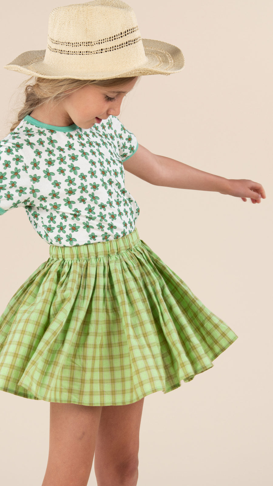 Kids Green Gingham Skirt