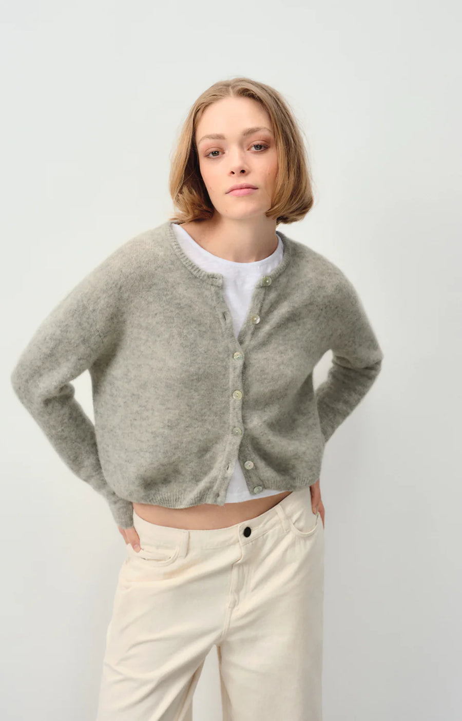 American Vintage Heather Grey Cardigan Womens Vitow Cardigan