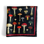 100% Silk Scarf Vintage Black Mushroom Bandana 17x17