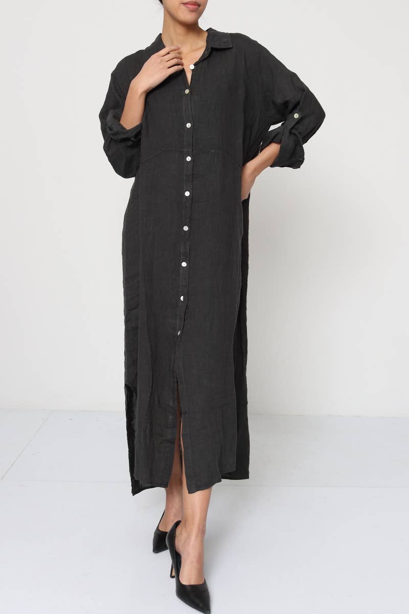 Lea & Luc linen long shirt dress : Blue jeans