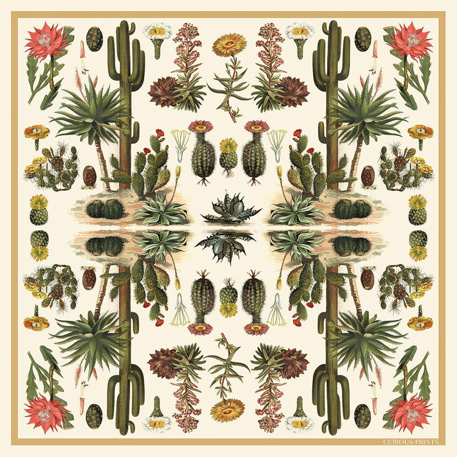 100% Silk Scarf Botanical Cactus Bandana Tapestry: 17