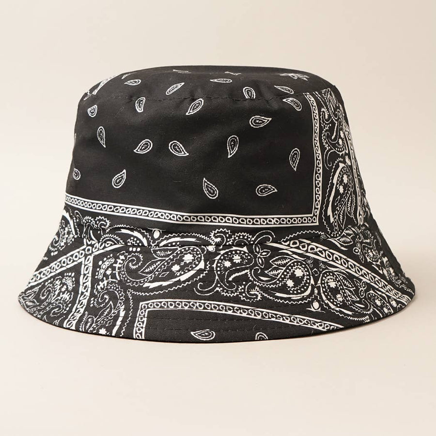 Paisley Pattern Reversible Safari Bucket Hat: WHITE / One Size