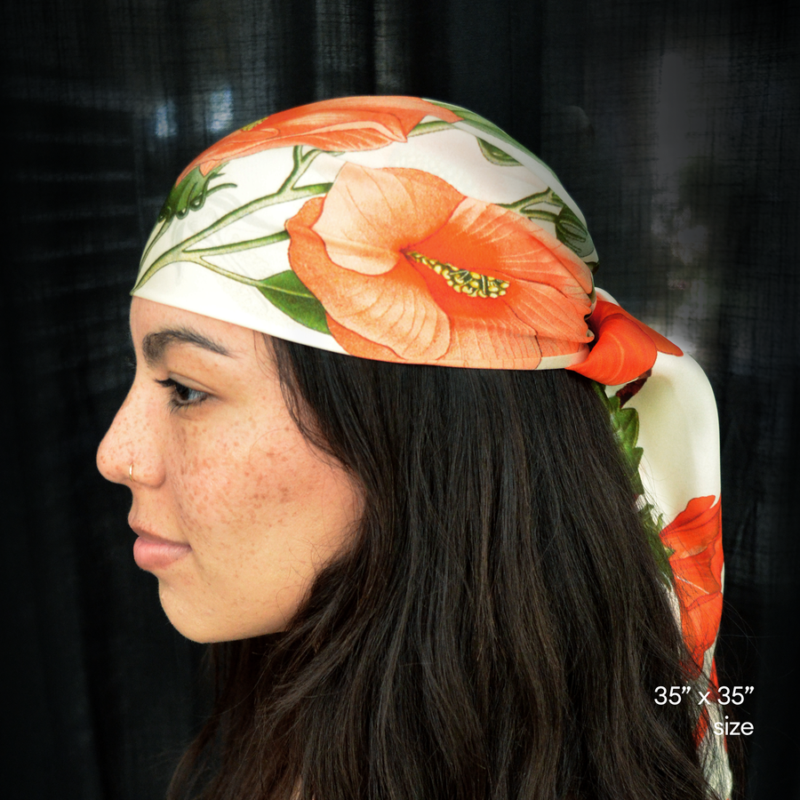 100% Silk Scarf Botanical Hibiscus Flower Bandana Tapestry: 17