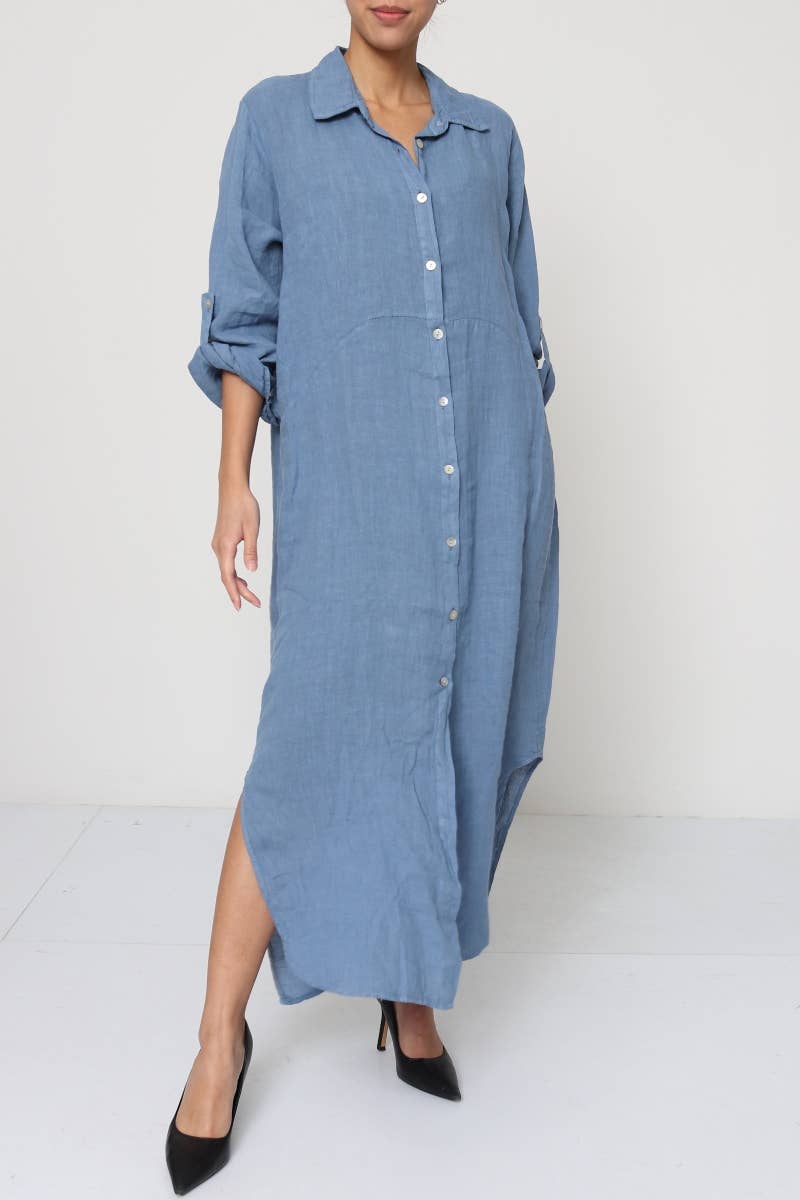 Lea & Luc linen long shirt dress : Blue jeans