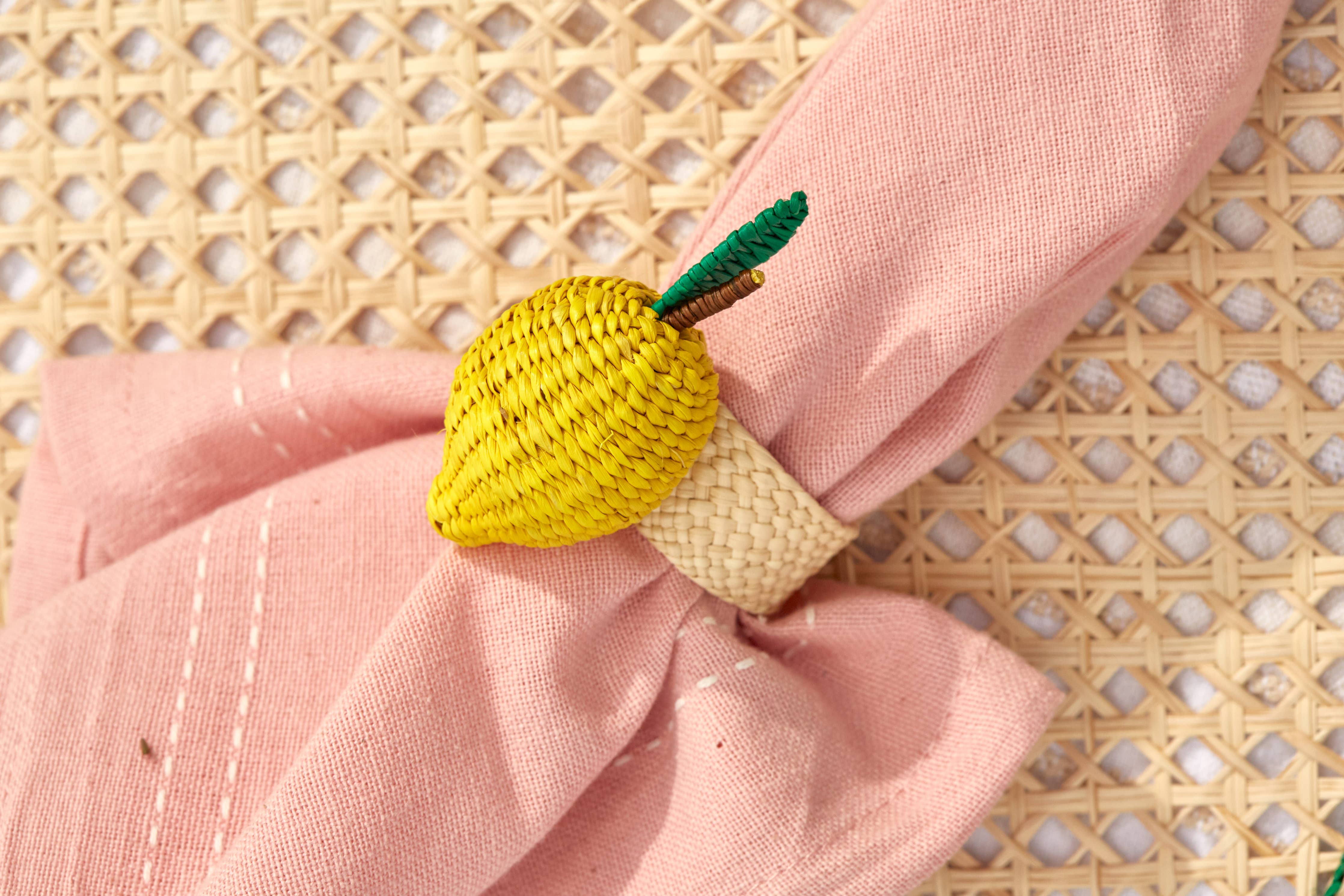 Lemon Fruit Iraca Napkin Ring - Straw Raffia Tableware – Dougal