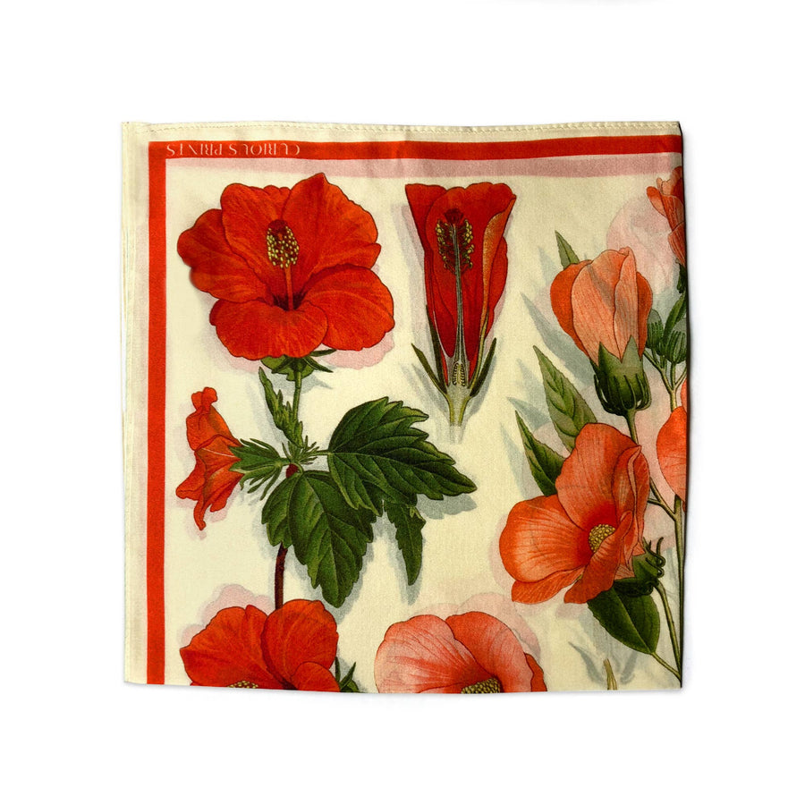 100% Silk Scarf Botanical Hibiscus Flower Bandana Tapestry: 17