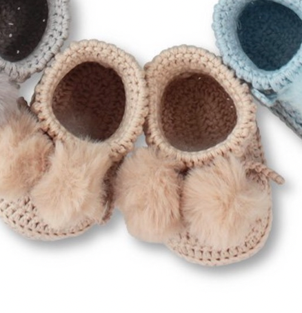 Dlux Baby Pom Pom Booties - Natural