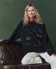 The Great - Slouch Sweatshirt - Almost Black With Golden State Embroidery