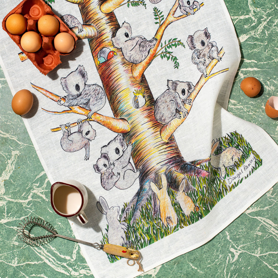 Koala Tree Tea Towel - White