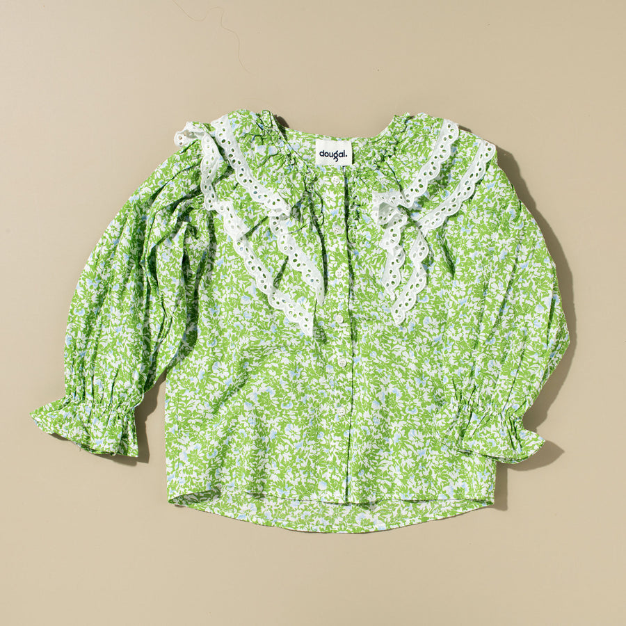 Green Floral Ruffle Shirt
